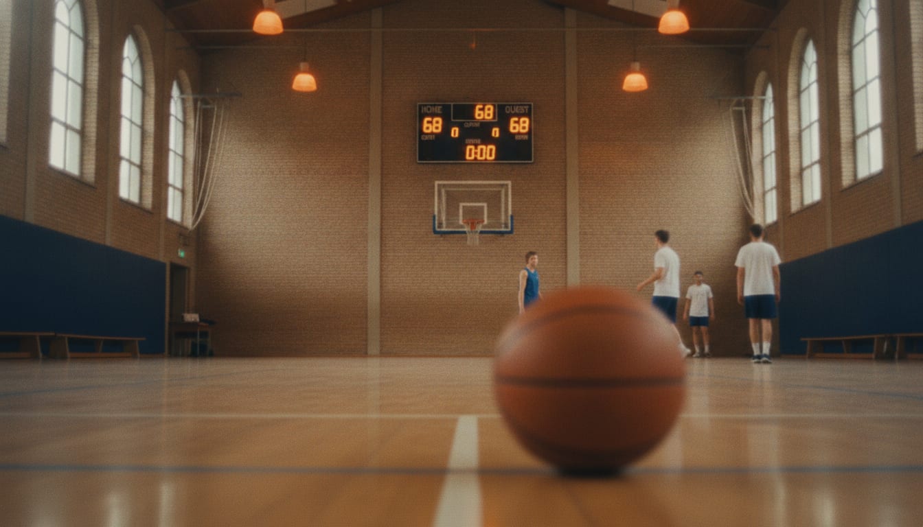 Le tableau d'affichage d'un gymnase indique une égalité à la fin du quatrième quart-temps
